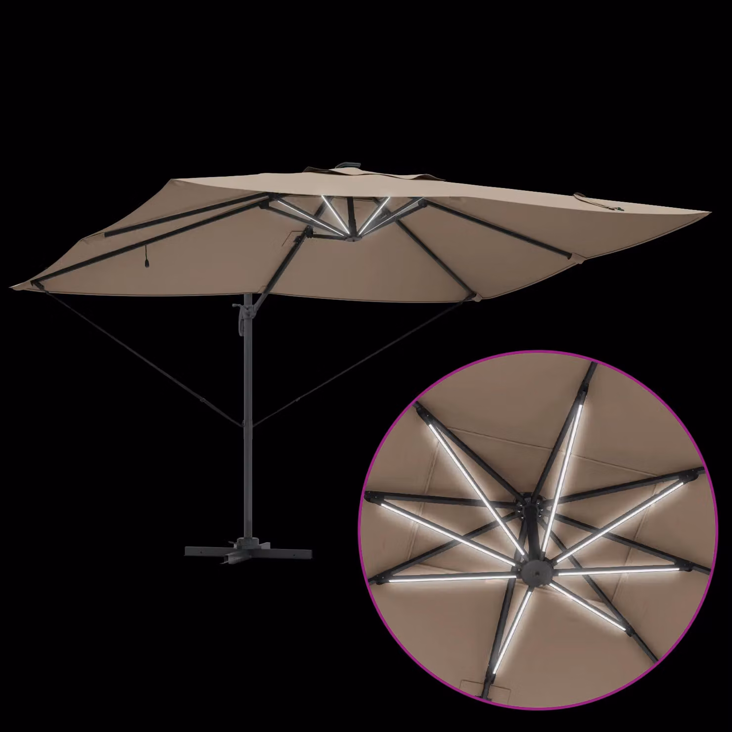 Berkfield Home Roma Cantilever Parasol with LEDs in Taupe, Aluminium W/D/H: 352 x 251 x 265 cm – 5