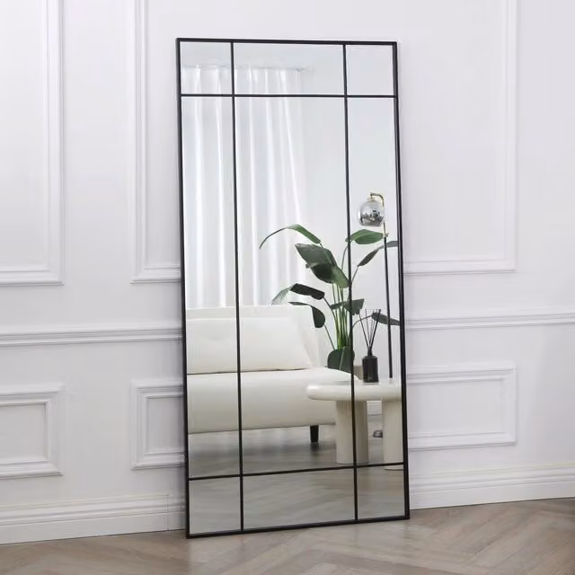 Home Garden Direct Aion Large Industrial Rectangular Wall Mirror with Black Metal Frame, W: 80 cm, H: 170 cm