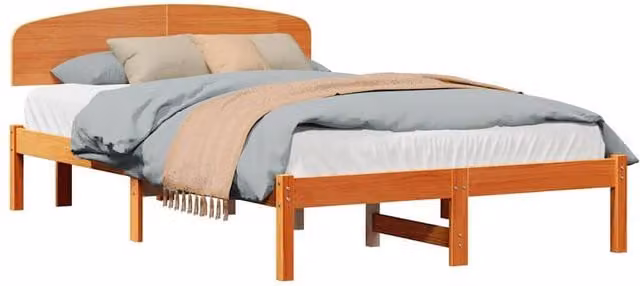 Berkfield Home Modern Solid Wood Pine Bed Frame with Headboard, Wax Brown, W/D/H: 140 x 190 x 74 cm – 1