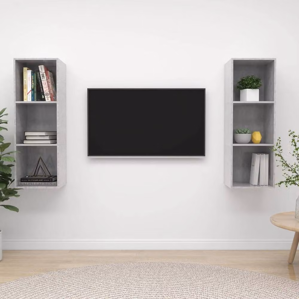 Berkfield Home Set of 2 Wall-mounted TV Cabinets in Concrete Grey Engineered Wood – 2