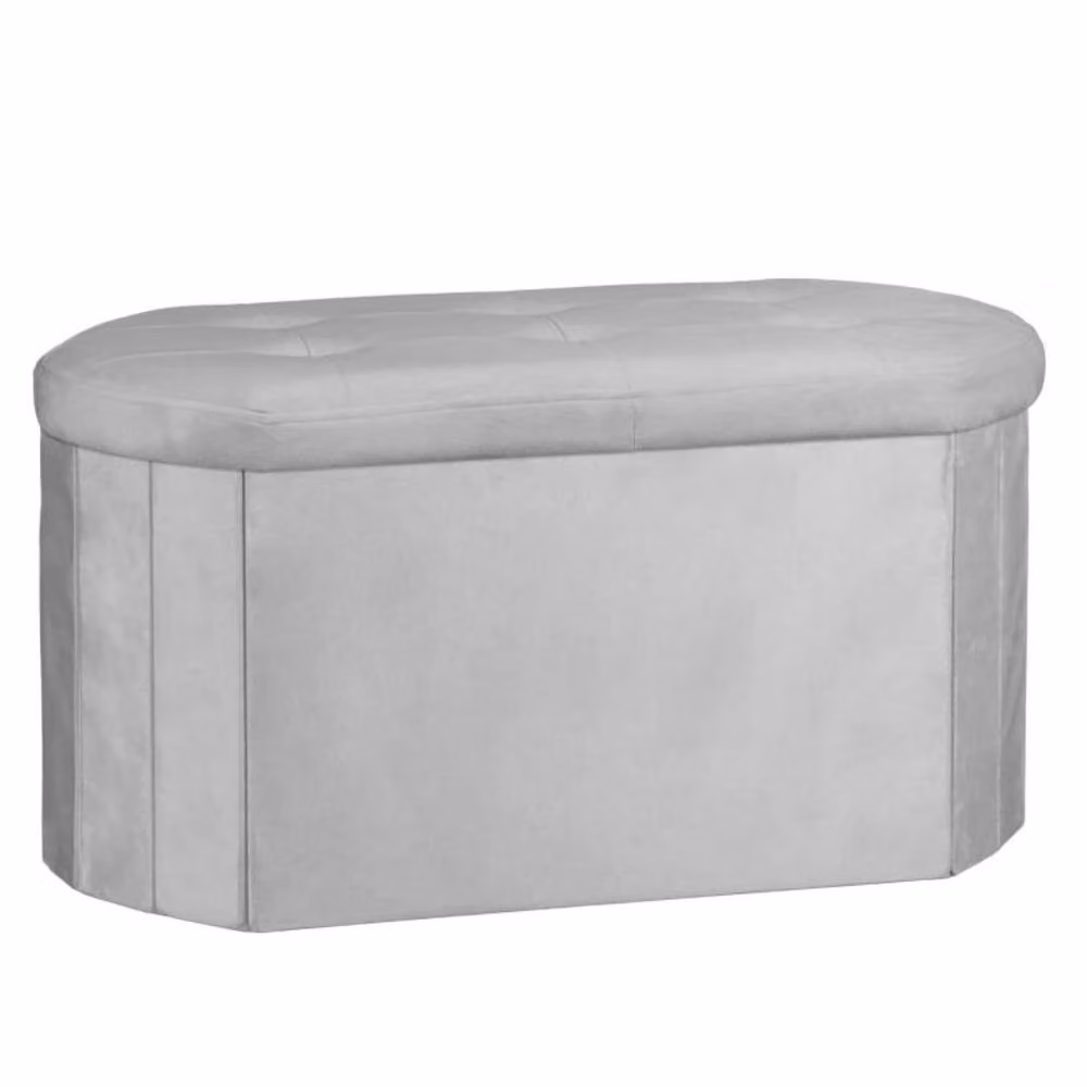 HOME LUXE INTERIOR Grey Velvet Oval Storage Ottoman Padded Bench and Blanket Box – 2