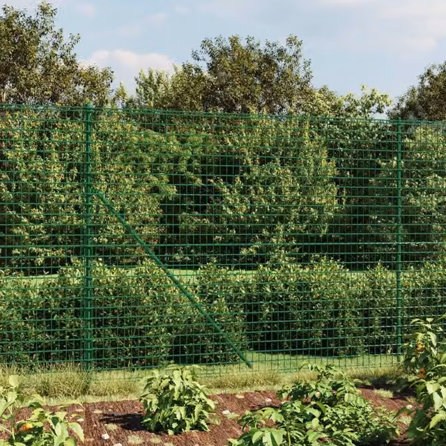 Berkfield Home Green PVC-Coated Wire Mesh Fence with Spike Anchors, H: 220 cm, W: 25 m