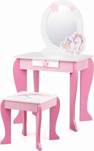 Costway Kids Princess Makeup Vanity Table and Chair Set in Pink – 1