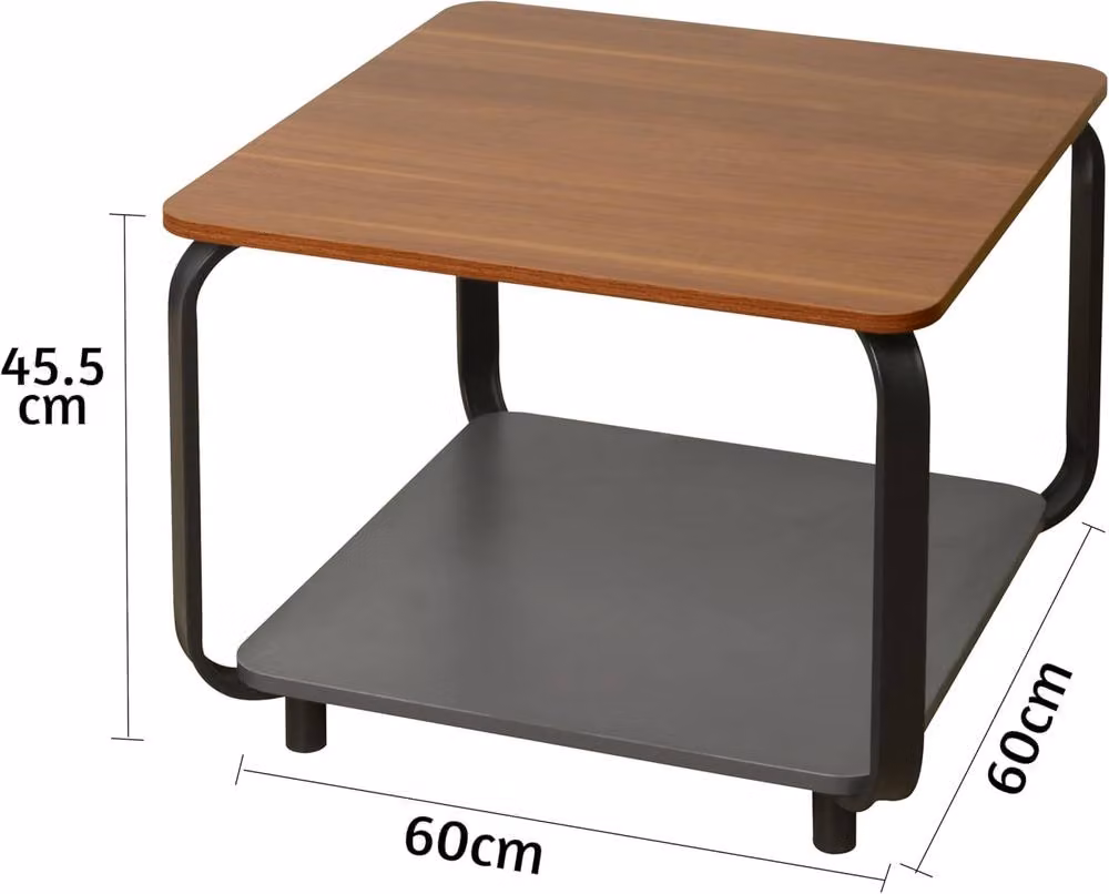 SPOT ON DEALZ 2 Tier Walnut Wood Side Table with Black Metal Frame, W/D/H: 45.5 x 45.5 x 60 cm – 2