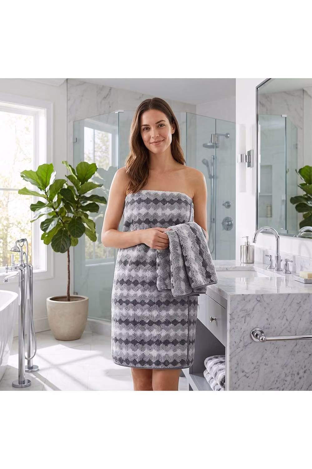 Living and Home Soft 4-Piece Grey Striped Microfibre and Terry Towel Set – 2