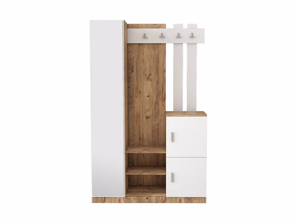 Vente-unique MIROTA 3-Door Wardrobe with Mirror in White and Light Oak – 2
