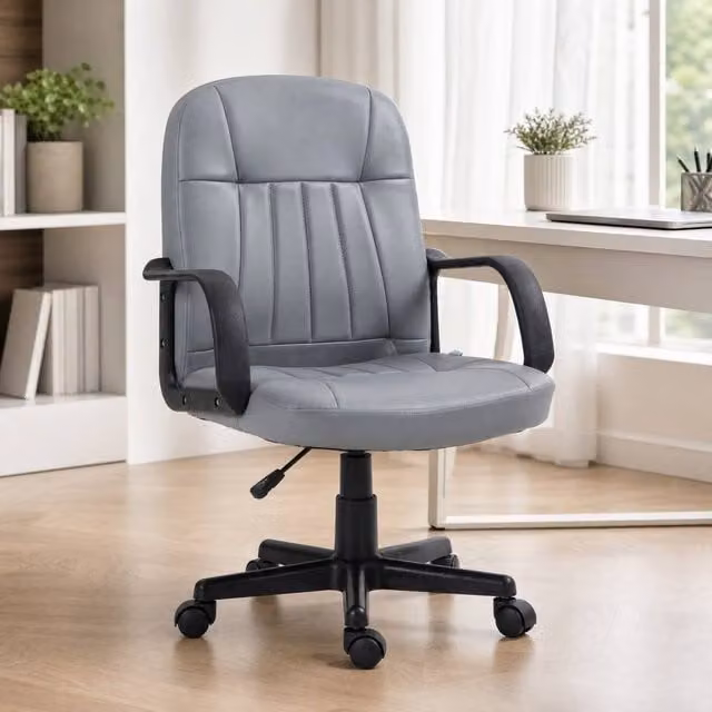 STILVORA Grey Faux Leather Swivel Office Task Chair
