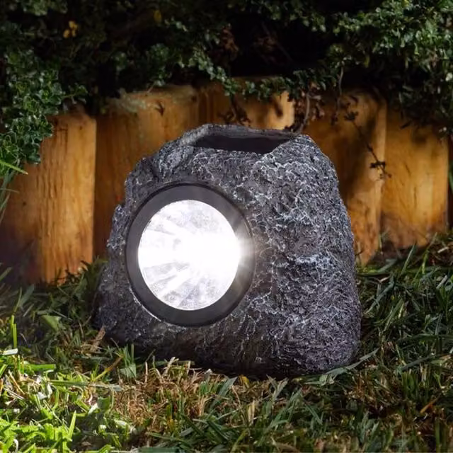 Garden Mile Solar Granite Rock Light in Grey