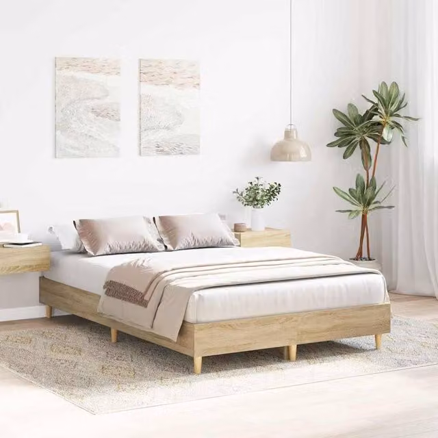 Berkfield Home Sonoma Bed Frame in Brown Engineered Wood W: 137 cm, L: 190 cm