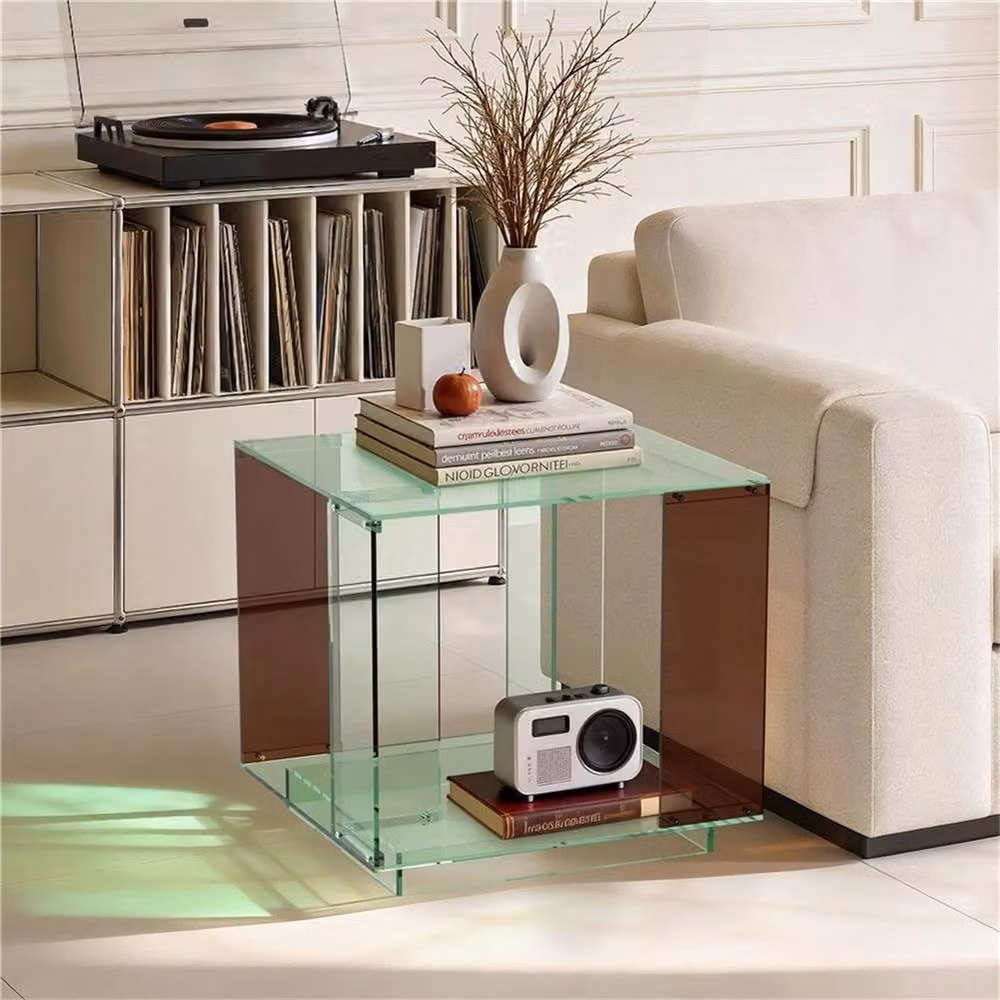 NESTLUNE Green-tinted Acrylic End Side Table in Green, W/D/H: 15 x 15 x 100 cm – 2