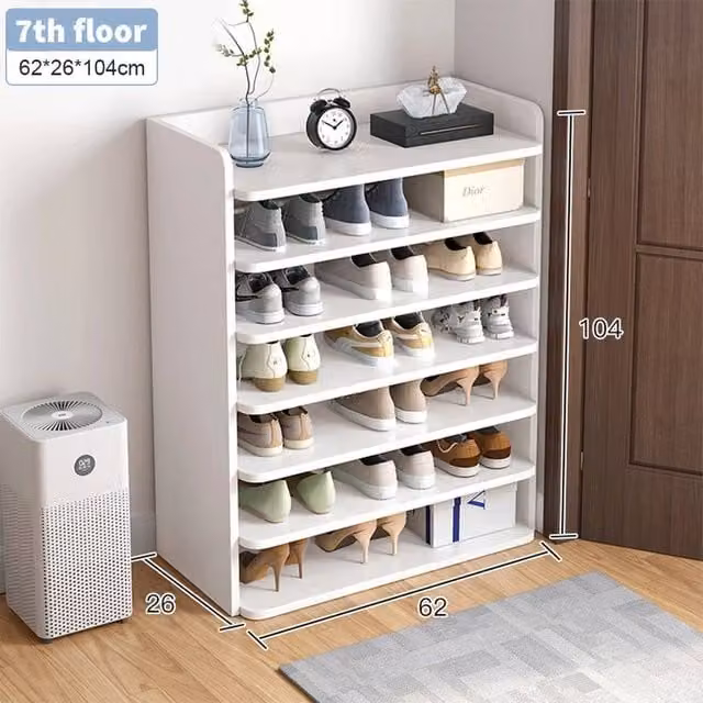 FORGEVIO 7 Tier Wooden Hallway Shoe Rack with Open Shelves, White, W/D/H: 62 x 26 x 104 cm