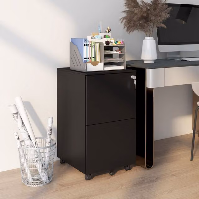 Vinsetto 2-Drawer Lockable Metal Vertical Filing Cabinet in Black – 1