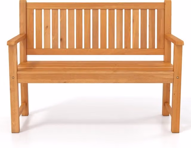 Costway Garden Loveseat Bench with Backrest in Yellow and Brown Wood