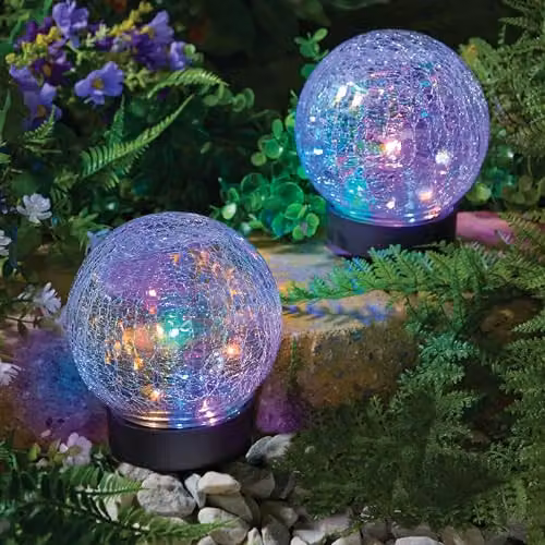 Coopers of Stortford Gainsborough Solar Multicolour LED Sphere Lights with Glass Globes and Ground Spike or Tabletop Base – 2
