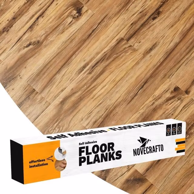 Novecrafto Self Adhesive Wood Look Vinyl Floor Planks, 10 Pieces, Covers 1.39m2, Beige and Brown – 1