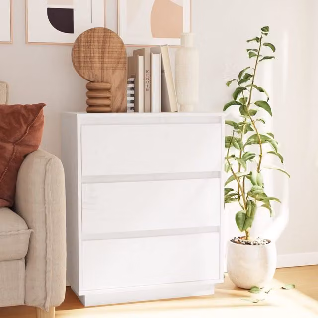Berkfield Home White Solid Wood Pine Sideboard W/D/H: 60 x 34 x 75 cm