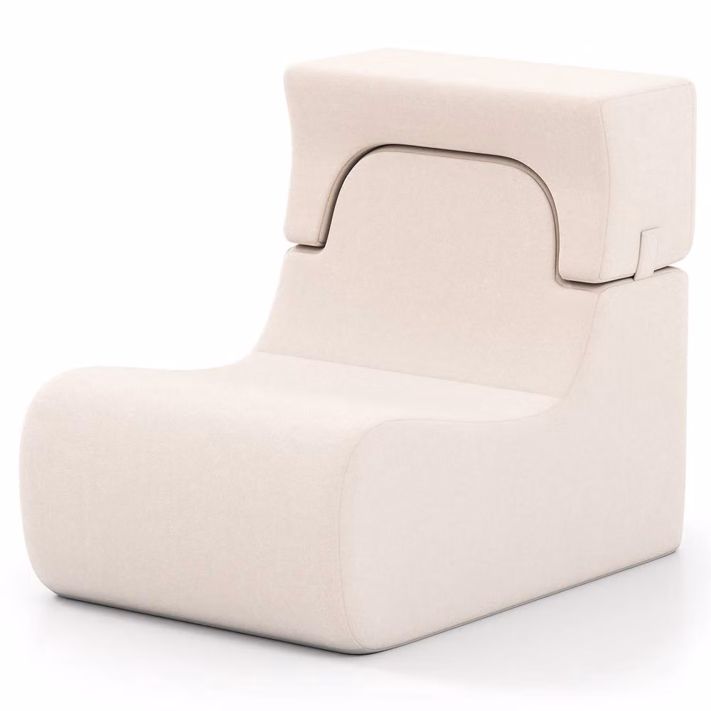 Costway Beige Velvet Soft Floor Chair with Detachable Headrest and Foam Padding – 2