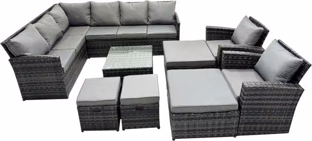 Fimous 12-Seat Rattan Outdoor Corner Sofa Set in Dark Grey