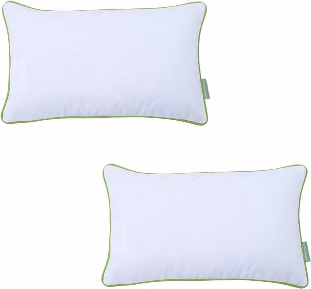 Gardenista White Rectangular Pillow with Green Piping and Removable Stain Repellent Cover