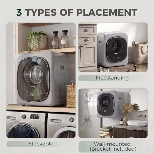 HOMCOM Silver Compact Vented Tumble Dryer with 2.5kg Dry Capacity and 5 Modes – 5