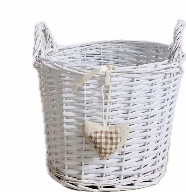 Topfurnishing Oval Deep Shabby Chic Basket in White, Width: 24 cm