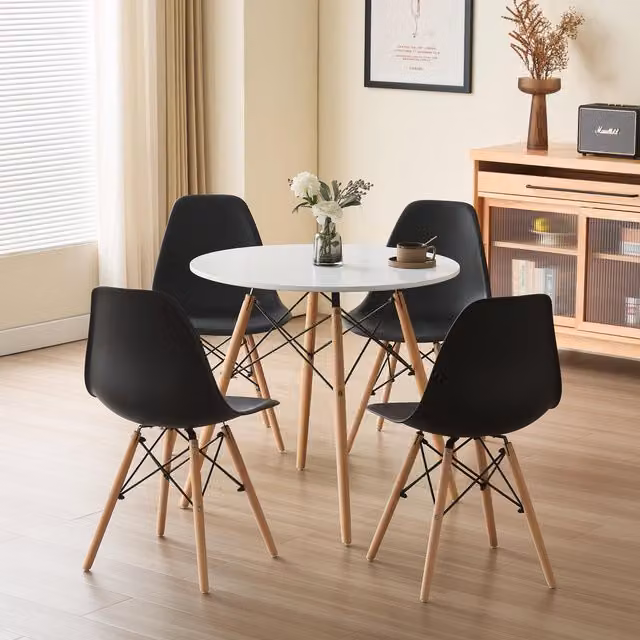 Comfy Living Mid-Century Round 5 Piece Dining Set with White Top in White, Black and Grey