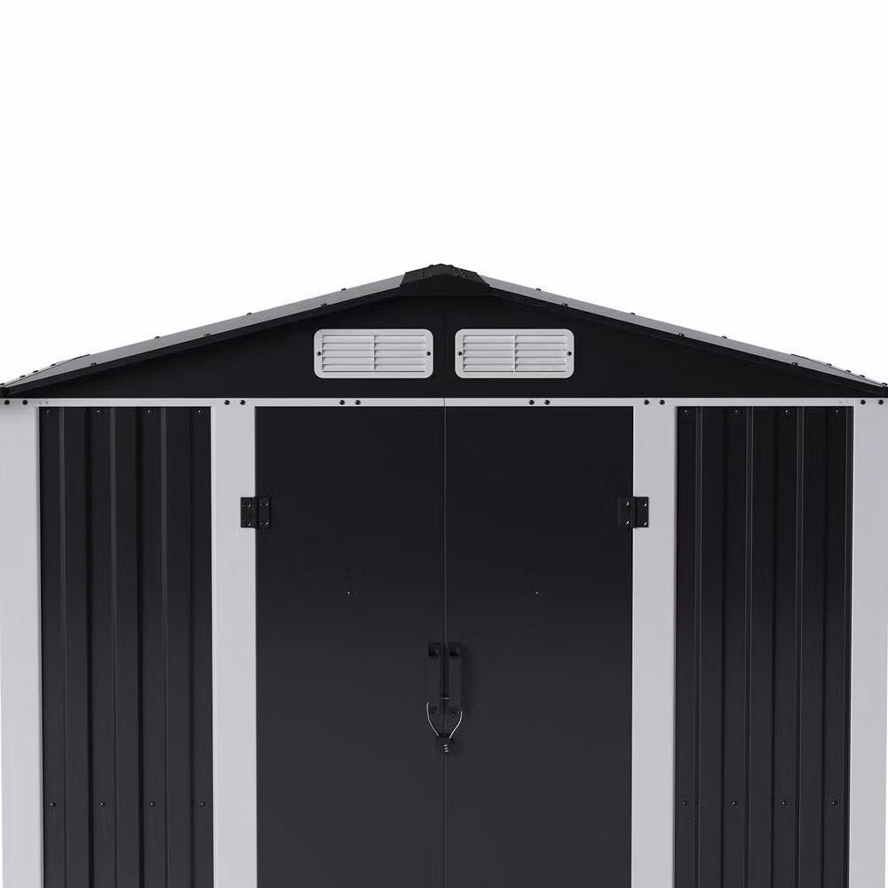 Living and Home Metal Garden Storage Shed with Lockable Door, Black, W: 182.88 cm, D: 121.92 cm, H: 181.0 cm – 9