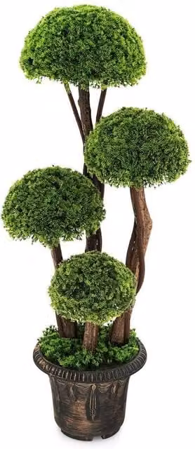Costway Green Artificial Topiary Ball Tabletop Decor Tree with Rattan Trunk