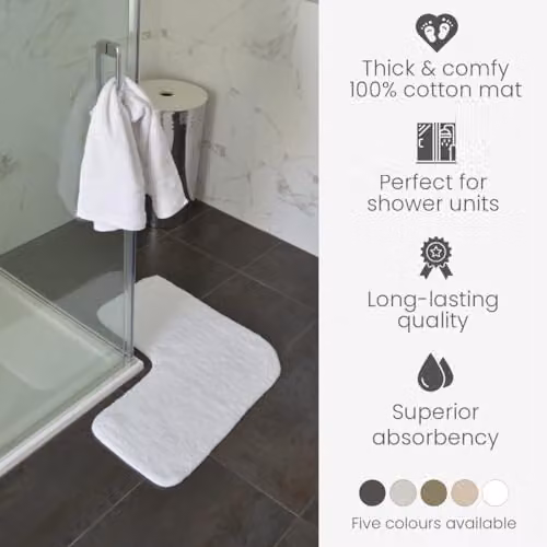 Allure Bath Fashions Allure Corner Shower Mat, 100% Cotton L-Shaped Bath Mat, White – 3