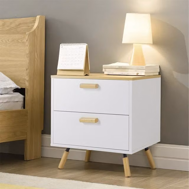 Livingandhome Modern White Wooden Two Drawer Storage Cabinet
