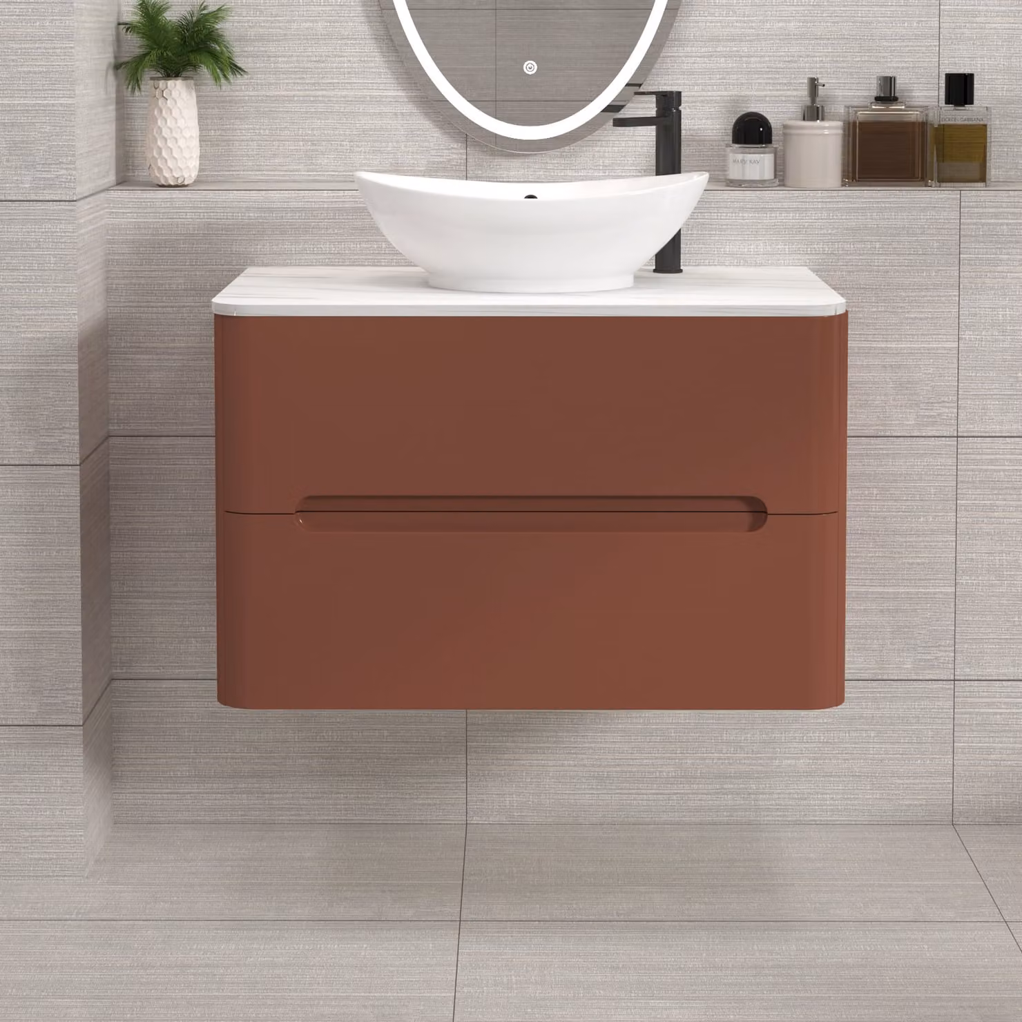 Royal Bathrooms Venice Wall Hung 2 Drawer Vanity Unit with Amaze Basin in Terracotta Clay