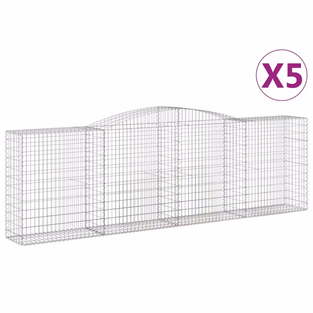 Berkfield Home Arched Gabion Baskets, 5 Piece Set, Silver Galvanised Steel, W: 400 cm, D: 50 cm, H: 120-140 cm – 2