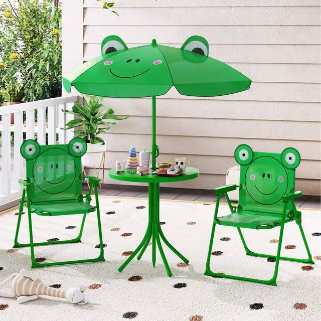 Costway Kids Picnic Table and Chair Set in Green