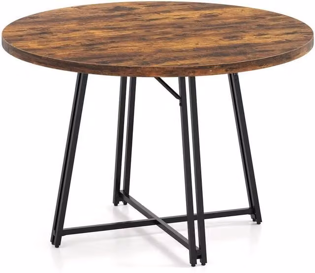 VOGREX Brown Round Wood Dining Table, Diameter: 118 cm, Height: 76.5 cm – 1