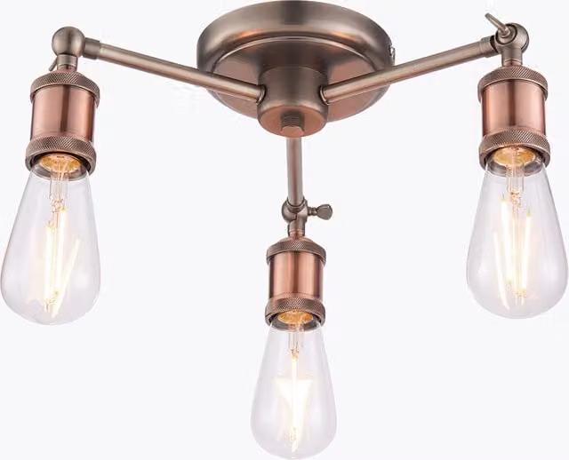 Perch & Parrow Three Light Industrial Semi Flush Ceiling Light in Pewter