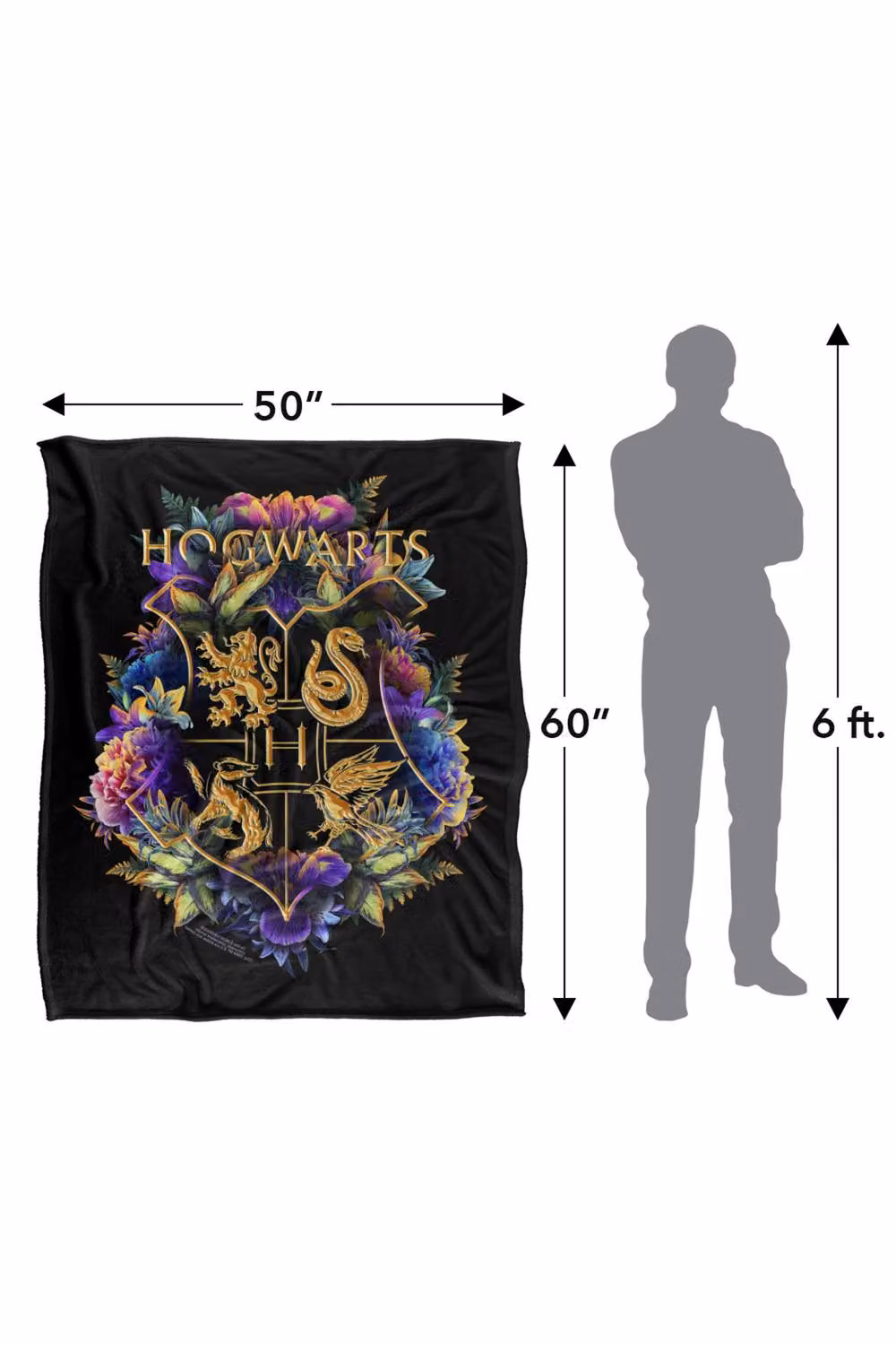 LOGOVISION Harry Potter Hogwarts Floral Foliage Crest Super Soft Fleece Throw Blanket, Multicolour – 8