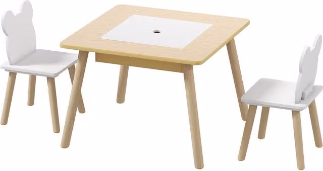 AIYAPLAY 3-Piece Toddler Table and Chairs Set in Beige and Sand