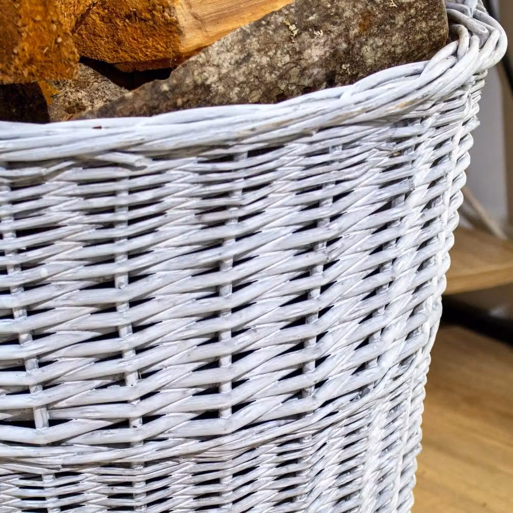 Nordara Large Round Wicker Log Basket in Grey and Beige with Handles – 3