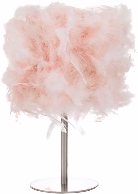 Happy Homewares Chic Real Feather Table Lamp with Satin Nickel Base in Pink