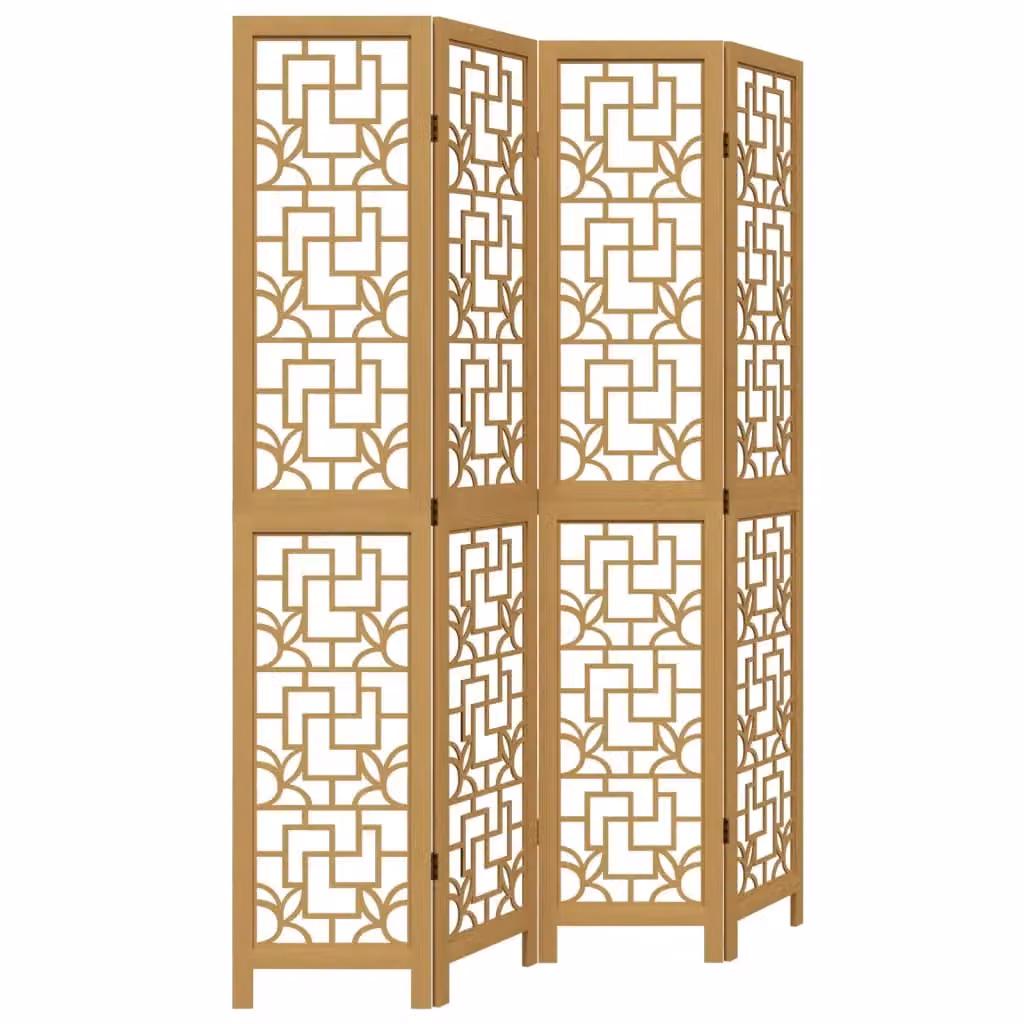 Berkfield Home 4-Panel Room Divider in Brown Solid Paulownia Wood – 2