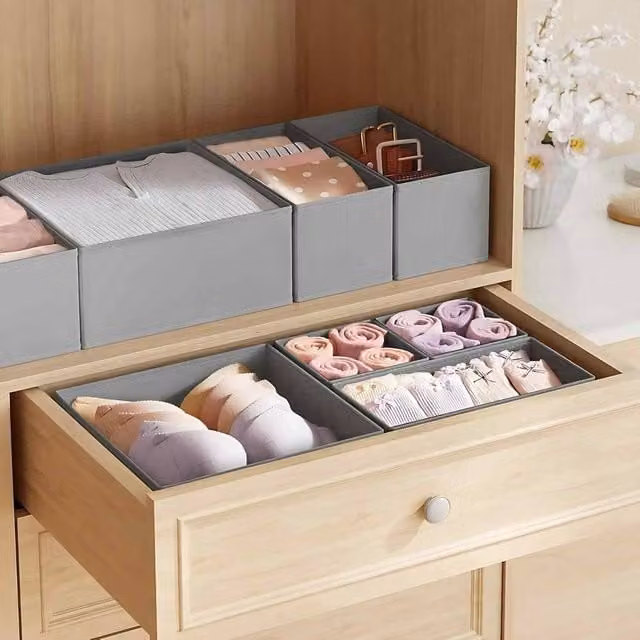 The Bazaarist Set of 12 Foldable Fabric Drawer Organisers and Dividers in Light Grey – 1