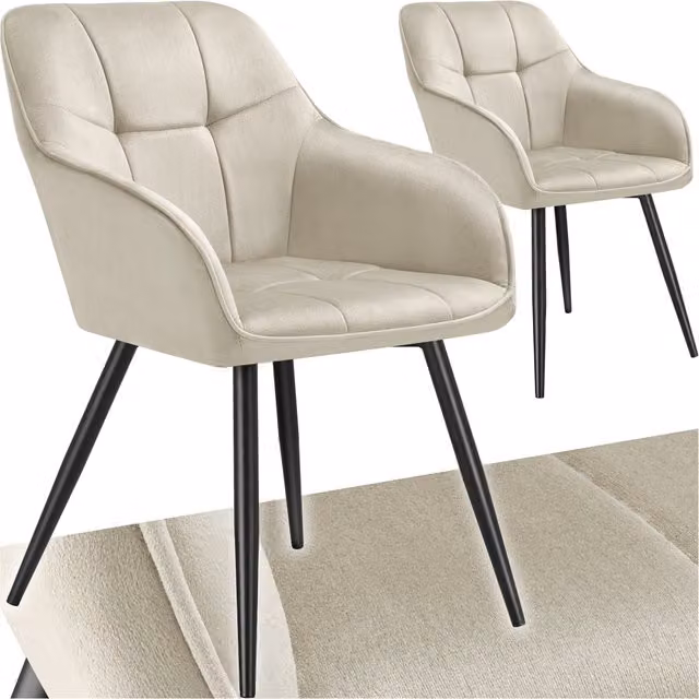 TECTAKE Marilyn Dining Chairs Set of 2, Velvet Look Fabric with Geometric Quilted Pattern in Beige, Black and Yellow