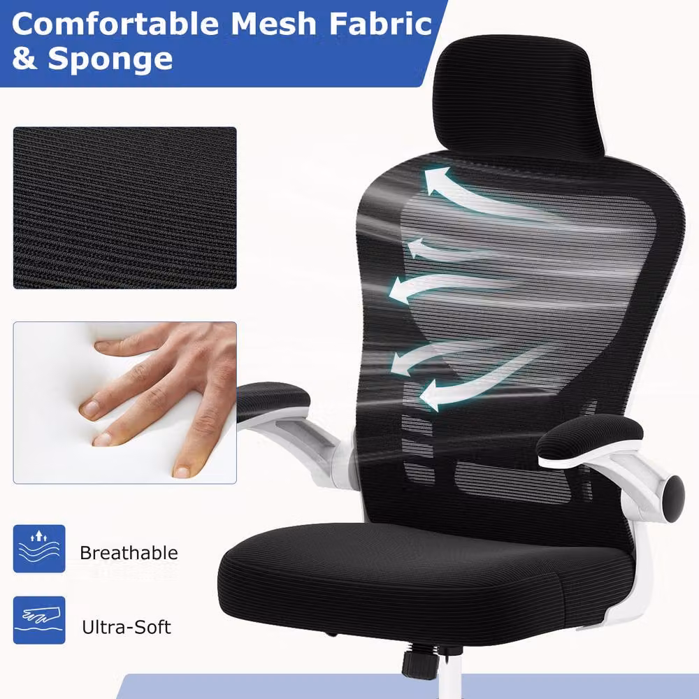 Costway Ergonomic Mesh Office Chair in Black with Headrest, Armrests and Castors – 4