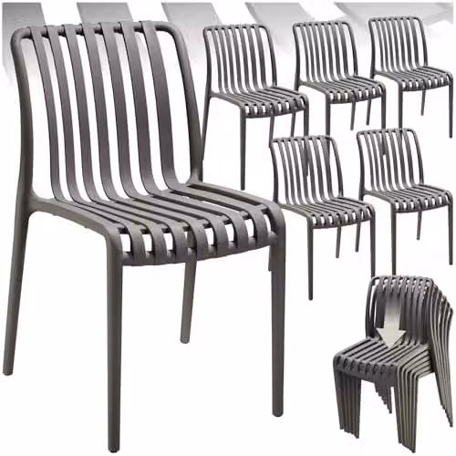 tectake Set of 6 Modern Slatted Garden Chairs in Anthracite Plastic