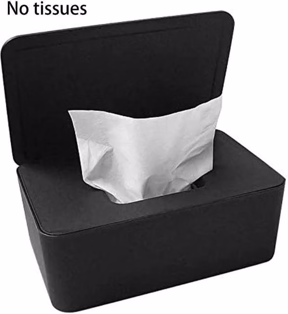 FLAVORA Black Plastic Wet Wipes Dispenser Box with Lid – 1