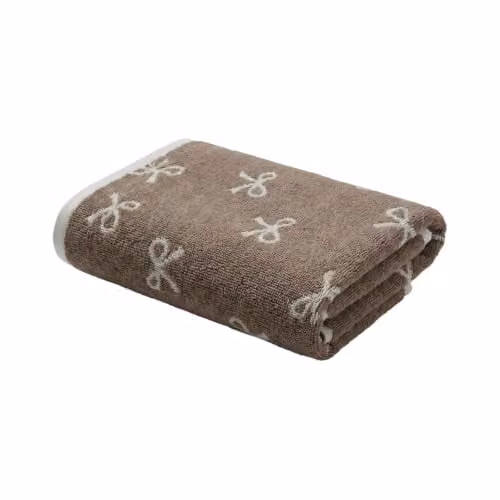 OHS Bows Print Cotton Terry Bath Towel in Beige, Quick Drying and Fluffy