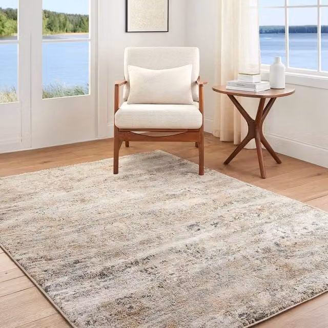 Livabliss Avellino Abstract Modern Marble High Pile Living Room Rug in Blue, Grey and Beige, W: 160 cm, L: 215 cm