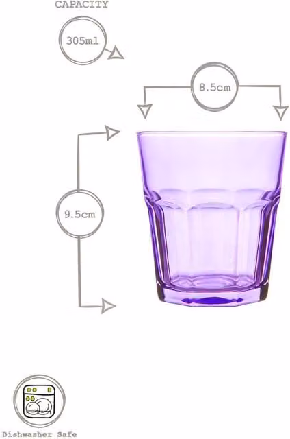 Rink Drink Glass Tumblers in Transparent, White and Purple, 305 ml