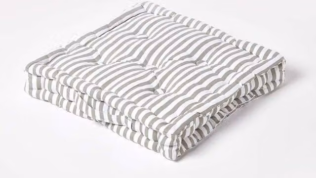 Homescapes Cotton Square Floor Cushion in Grey, W/D/H: 50 x 50 x 1 cm