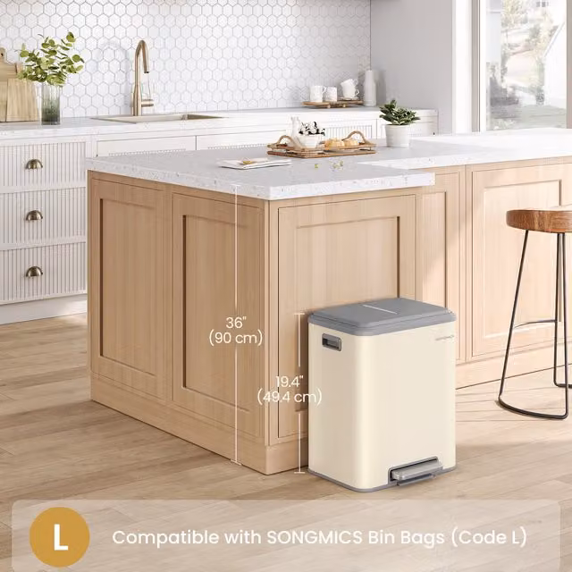 SONGMICS Two Compartment Kitchen Waste Separation Pedal Bin, Beige